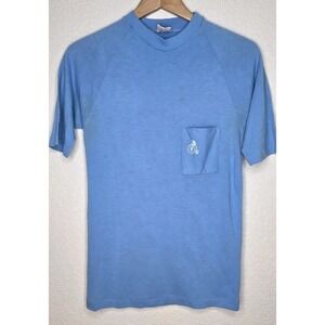 Vintage 80s Blue Shirt Sz L Single Stitch Pocket Bicycle Unisex